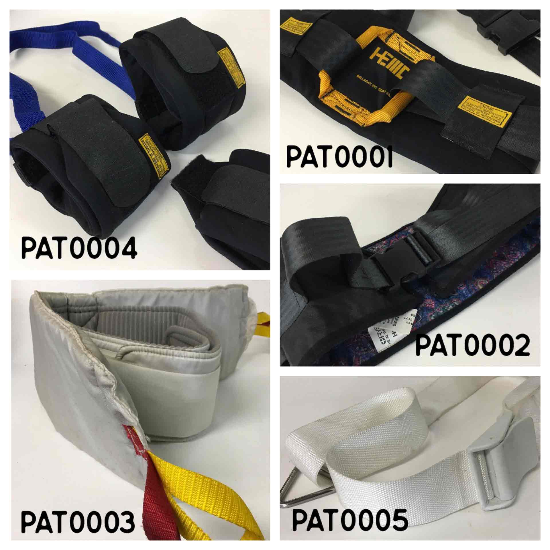 PATIENT RESTRAINT, Body - Black Yellow, PAT0002 - Black,  PAT0003 - Grey, PAT0004 - Wrist, PAT0005, White Belt